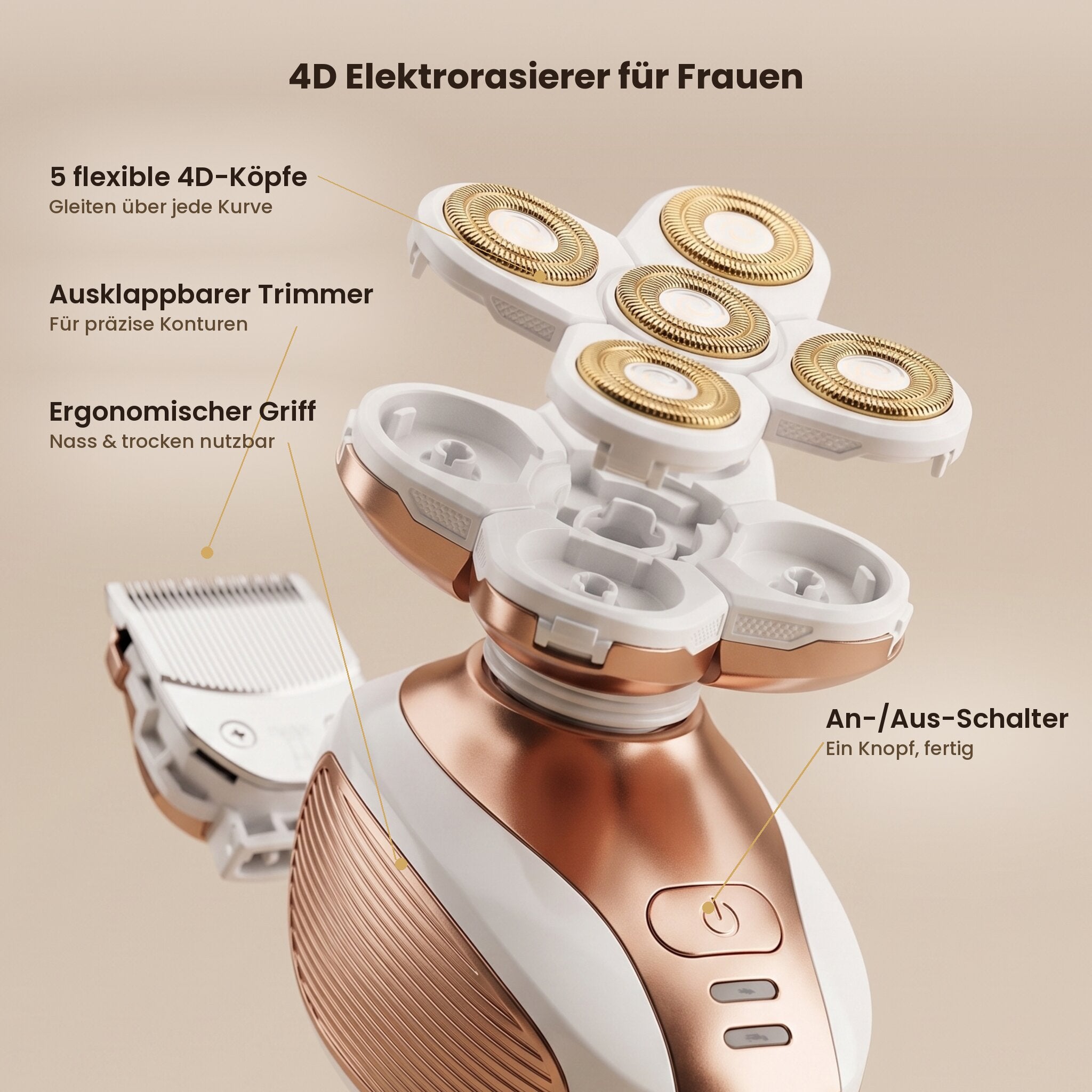 FlexGlide 4D Elektrischer 4D Rasierer mit flexiblen Scherköpfen